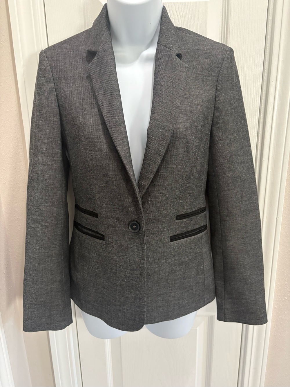 Express Gray Single-Button Tailored Blazer